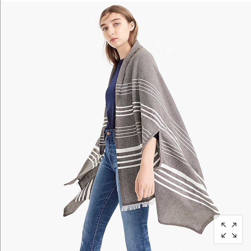 J. Crew Grey and white striped poncho